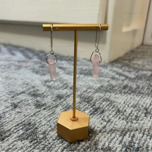 Elegant Pink Crystal Natural Cut Quartz Silver Hook Drop Earrings✨